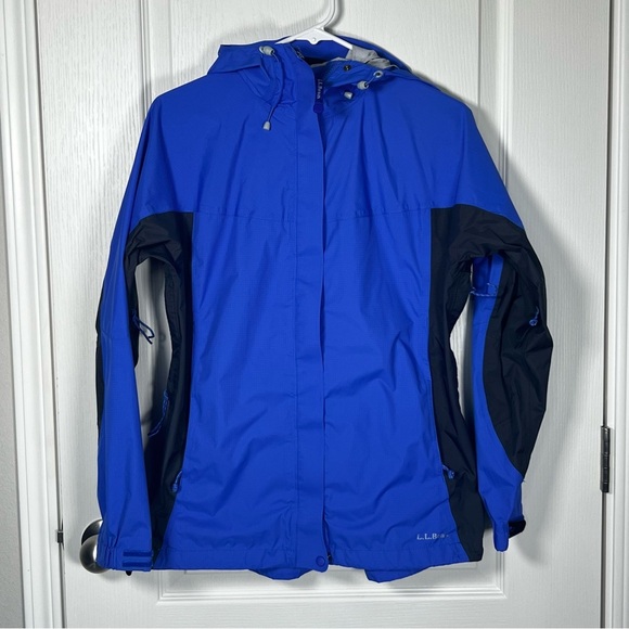 L.L. Bean Rain Jacket Womens Blue Black Windbreaker Hooded Light Size Small - Picture 1 of 14